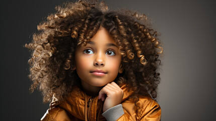 A closeup photo portrait of a beautiful black child.

