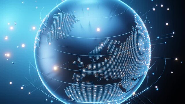 Digital globe spin animation, with speed line connection network internet world wide.