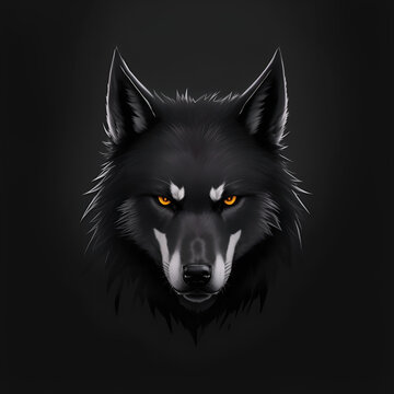 Head of the Black Wolf. 3D rendering, illustration for print, logo, emblem and other
