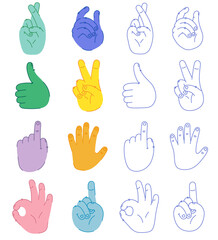 Hands expression and emotions, line illustration