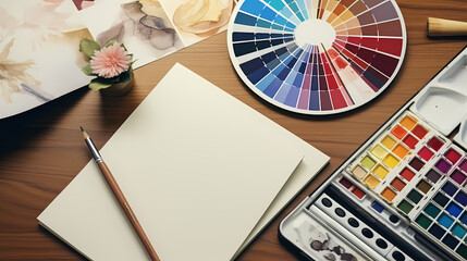 Palette Of Colors And A Book On A Table