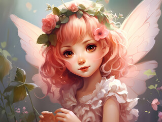 Cartoon Of A Fairy With Pink Hair And Wings