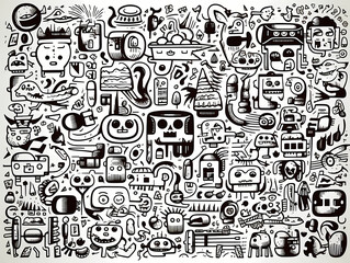 Obraz premium Black And White Doodle Of Various Objects