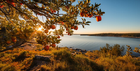 autumn archipelago landscape with apple trees with red hd wallpaper 