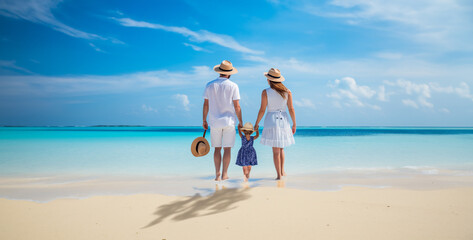 couple walking on beach, family with toddler on a vacation hd wallpaper