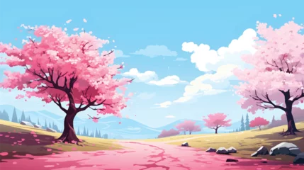 Selbstklebende Fototapeten Hellblau Cherry blossom landscape illustration wallpaper   © Alice