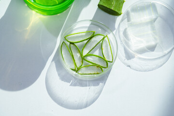 eco skin care beauty products in cosmetic laboratory development, Natural drug research with organic plant and scientific extraction in glassware, Alternative green herb medicine for body health care