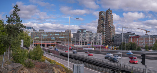 Bridges and highways Norra Länken, skyscrapers Norra Tornen, construction area for new buildings,...