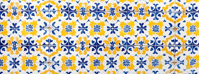 Yellow blue white mosaic tiles background - obrazy, fototapety, plakaty