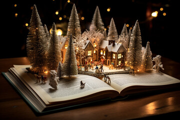 Christmas Pop-up Book Opened To A Festive Scene Macro