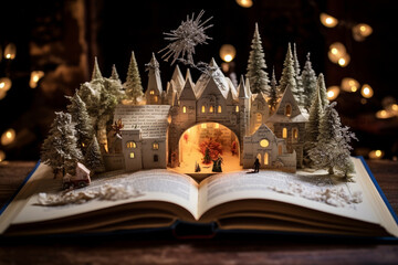 Christmas Pop-up Book Opened To A Festive Scene Macro