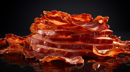An abstract and creative portrayal of bacon slices wh, generative ai.