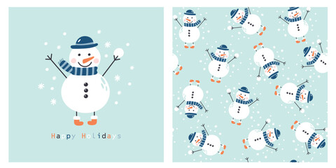 Сard with a snowman. Happy holidays. Vector illustrations
- 649793337