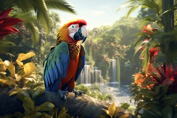 Stoff pro Meter Macaw parrot, ara parrot, birds and animals, rainforest and plant, illustration. Generative AI. Wildlife, nature, jungle, avian and parakeet, pet and fauna, image © artsterdam