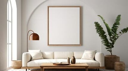 Modern interior mockup with poster frame.