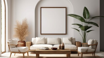 Modern interior mockup with poster frame.