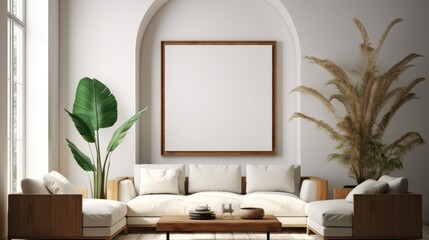 Modern interior mockup with poster frame.