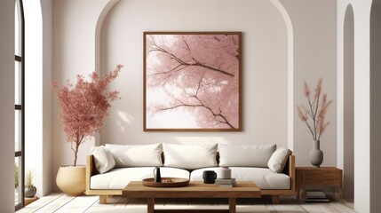 Modern interior mockup with poster frame.