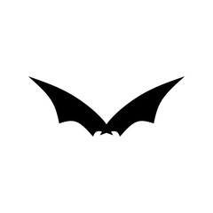 Bat logo design concept vector illustration. Bat silhouette. Printable template. Bat icon isolated on white. Spooky black horror bat graphic.