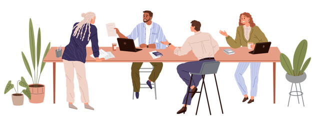 People office work. Vector illustration. A worker employee seeks opportunities to expand their skills and knowledge in office work People in office work collaboratively, sharing ideas and expertise