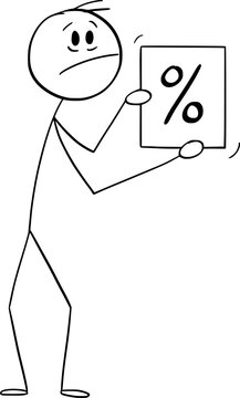 Feared Person Holding Percent Symbol, Vector Cartoon Stick Figure Illustration