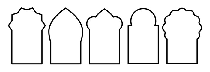 Islamic, arab line vector window, door icon set