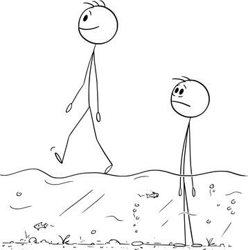 Person Watching Competitor with Advantage, Vector Cartoon Stick Figure Illustration