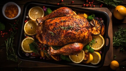 Thanksgiving feast. A mouthwatering baked turkey in honor of the holiday