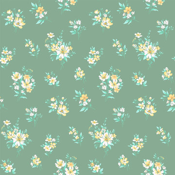 Seamless spring prints with small daisies flowers