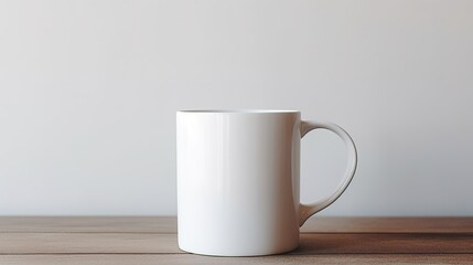 Fototapeta na wymiar Generative AI, White ceramic cup set-up in at home interior, mug mock up blank, muted neutral colors..