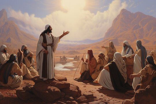Generative AI picture of Jesus Christ preaching on the mountain teaching disciples