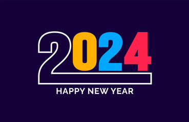 2024 Happy New Year colorful Text logo typography design concept. Xmas greetings with 2024 numbers in the form of colored stained glass. Art design template 2024. calligraphy Vector illustration.