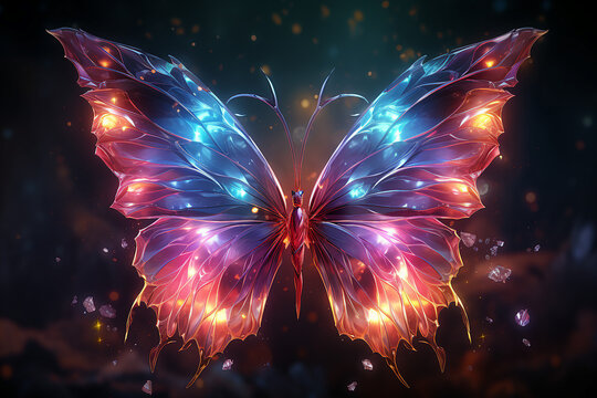 Image wallpaper of abstract butterfly created with generative AI isolated on dark background