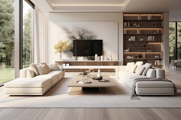 Interior design modern minimal living room, interior luxury style, resort or hotel, interior design japan style, three-dimensional, generative ai.