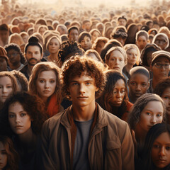 Obraz premium Many people stand together, forming a diverse and bustling crowd, sharing moments, experiences, and connections in a harmonious gathering.Generative AI illustration