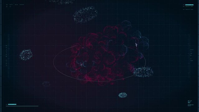 Medical scanner studying the disease cells for biological research. Futuristic scanner inspecting the biological structure of the disease. Scanner examining the smallpox disease for biology study.
