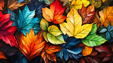 Mosaic of Colorful Leaves on Forest Floor, Autumn's Final Bow,
