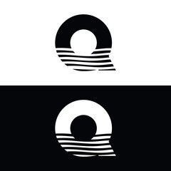 vector, Logo Q, beach, sun, nature, black and white