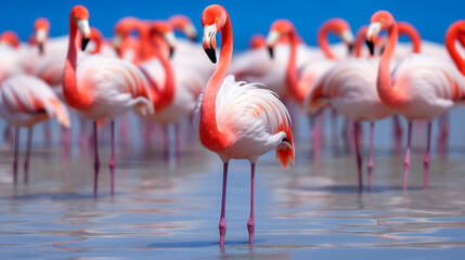 pink flamingos in the water