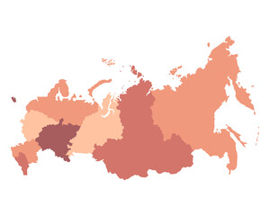 Russia map in red color. Map of Russia in administrative regions. 