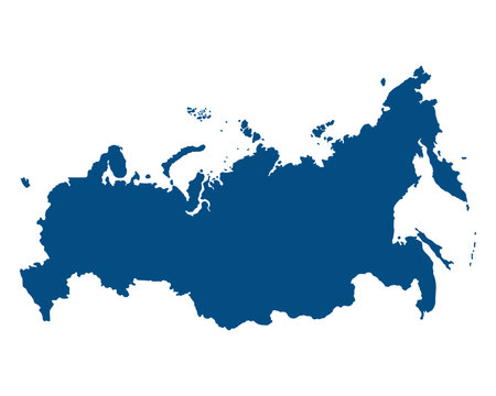 Russia map in blue color. Map of Russia in administrative regions. 