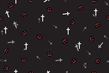 illustration the Crucifix and ghost mask of Helloween season on black background.