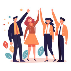 Business People Celebrating. Happy office workers, Business team members, Friendship, Success, celebrating, victory. Vector illustration