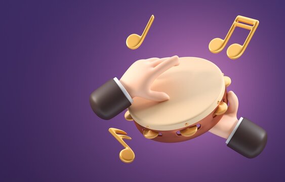 Isolated 3D Tambourine. 3D Illustration