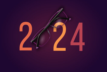 happy new year 2024. 2024 with glasses
