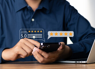 Customer or User give rating to service experiences review satisfaction feedback survey on online application, Customer can evaluate quality of service leading to reputation ranking of business.