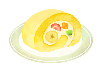 ケーキのイラスト　フルーツロール　ロールケーキ