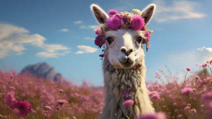 Fototapeten llama in the field © James