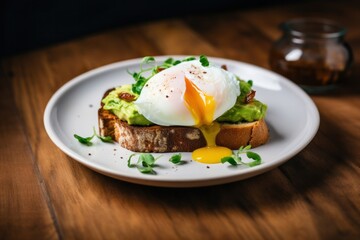 Avocado toast with poached egg served on plate