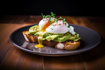 Avocado toast with poached egg served on plate